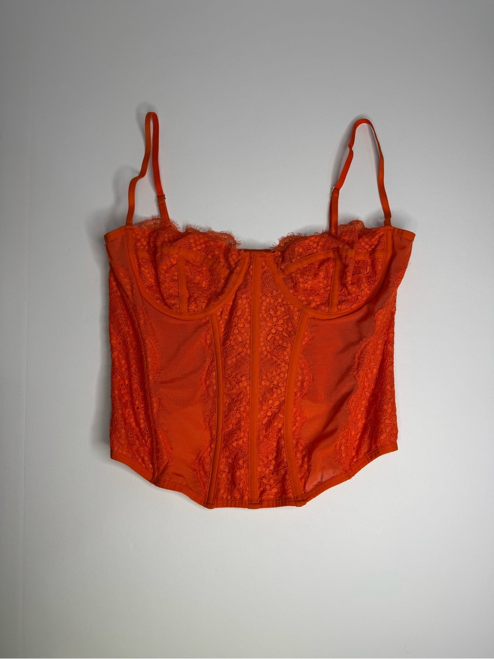 Urban Outfitters Orange Lace Corset Bustier Top XL Underwire Boned Y2K Lingerie